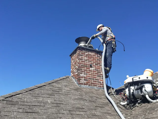 Dedicated Glastonbury Chimney Sweep team member cleaning a chimney in Glastonbury, CT