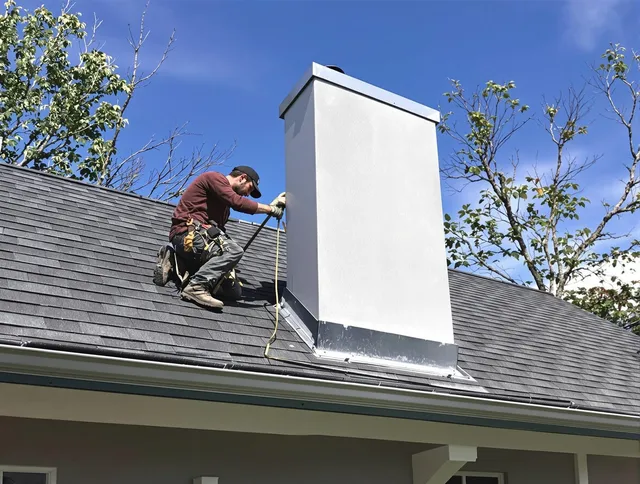 Glastonbury Chimney Sweep team member finishing chimney construction in Glastonbury, CT