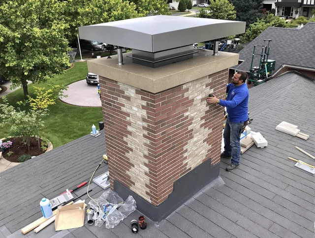 Glastonbury Chimney Sweep team working on a custom chimney remodel in Glastonbury, CT