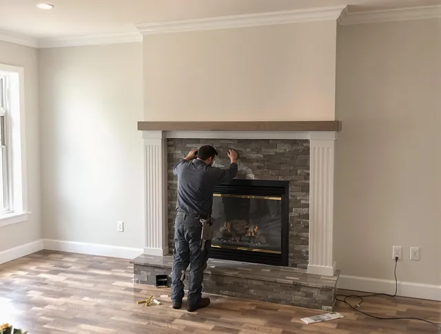 Glastonbury Chimney Sweep finishing a custom fireplace install in Glastonbury, CT